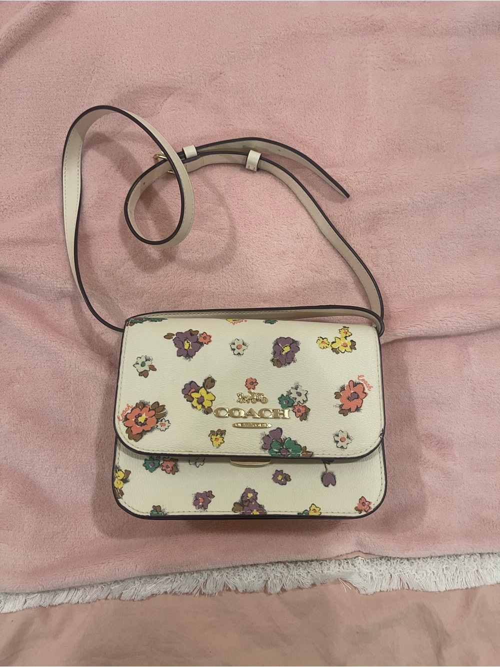 Coach Cream Floral Crossbody Bag with Multicolor Blooms